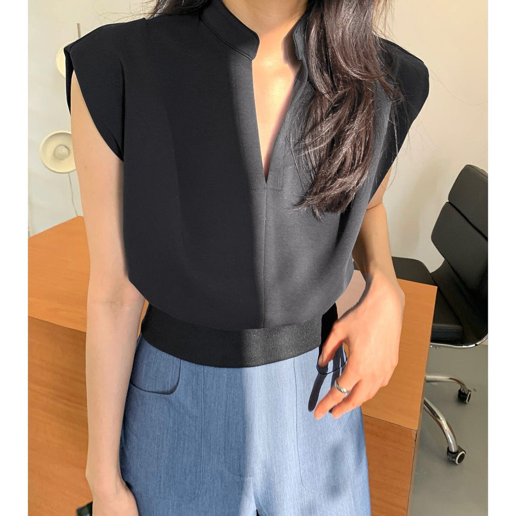 韓国ファッション SELCA-ノースリーブvネックトップス-2024ss-0057-03