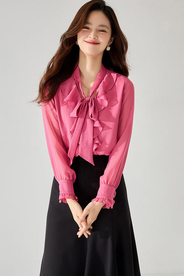 韓国ファッション SELCA-フリルリボンシャツ-2024ss-104-08