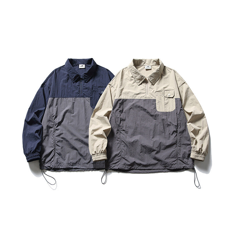 韓国ファッション SELCA-Patchwork Half Pocket Decoration Lapel Sweatshirt-mselca2024ss-091-03