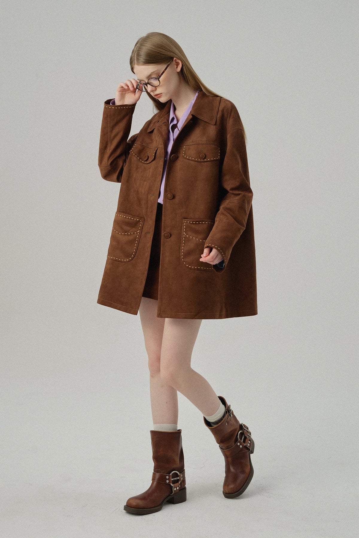 韓国ファッション SELCA-スエードミドル丈コート-2023aw-ou51-01