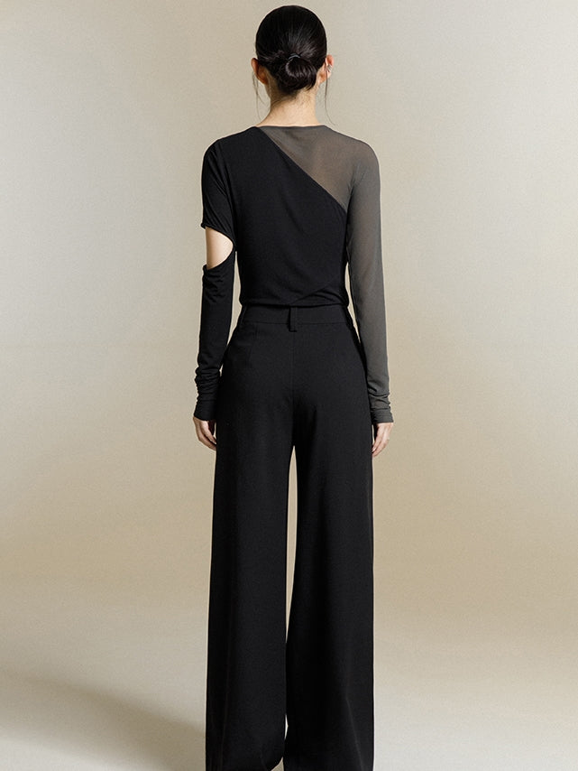 韓国ファッション SELCA-異素材アシメントリーシアートップス-2024ss-0039-08