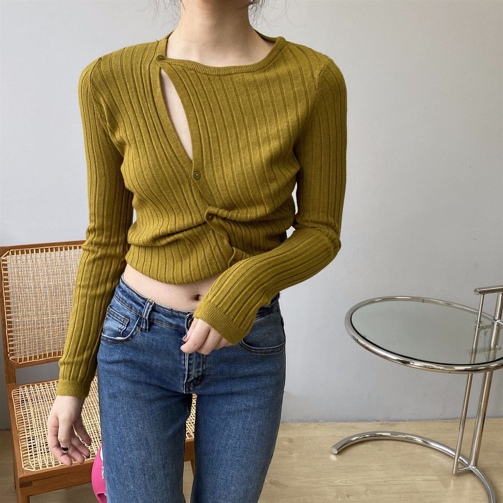 韓国ファッション SELCA-アシメニットカーディガン-2024ss-tp37-020
