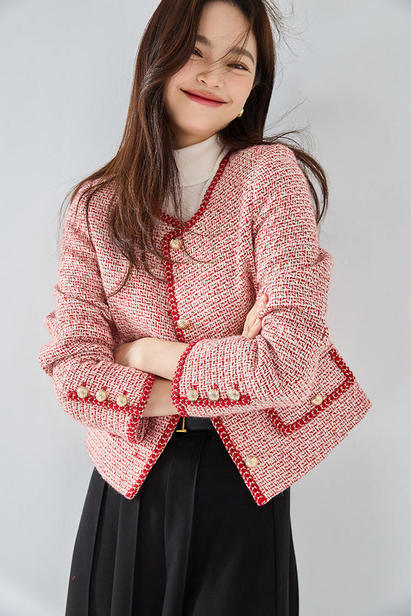 韓国ファッション SELCA-フレンチレッドパイピングツイードジャケット-2024ss-ou30-03