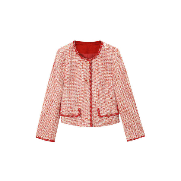 韓国ファッション SELCA-フレンチレッドパイピングツイードジャケット-2024ss-ou30-014