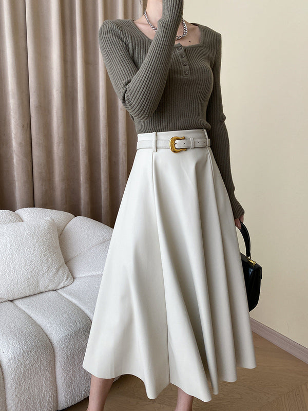 韓国ファッション SELCA-レザーフレアスカート-2023aw-sk7-054