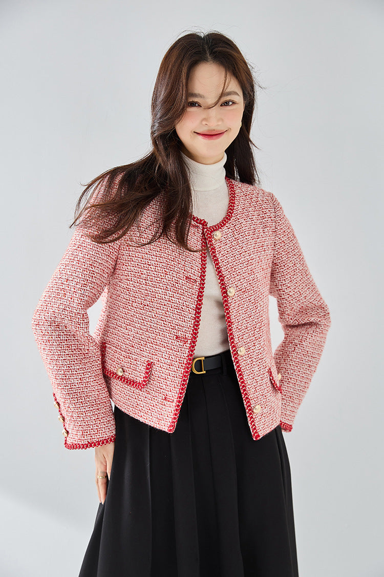 韓国ファッション SELCA-フレンチレッドパイピングツイードジャケット-2024ss-ou30-07