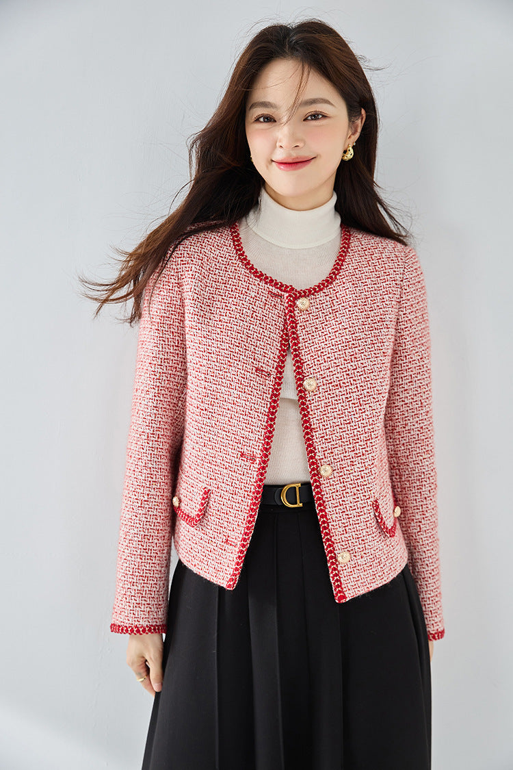 韓国ファッション SELCA-フレンチレッドパイピングツイードジャケット-2024ss-ou30-01