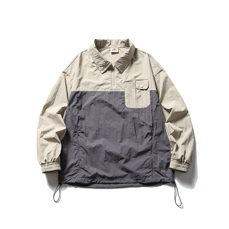 韓国ファッション SELCA-Patchwork Half Pocket Decoration Lapel Sweatshirt-mselca2024ss-091-02