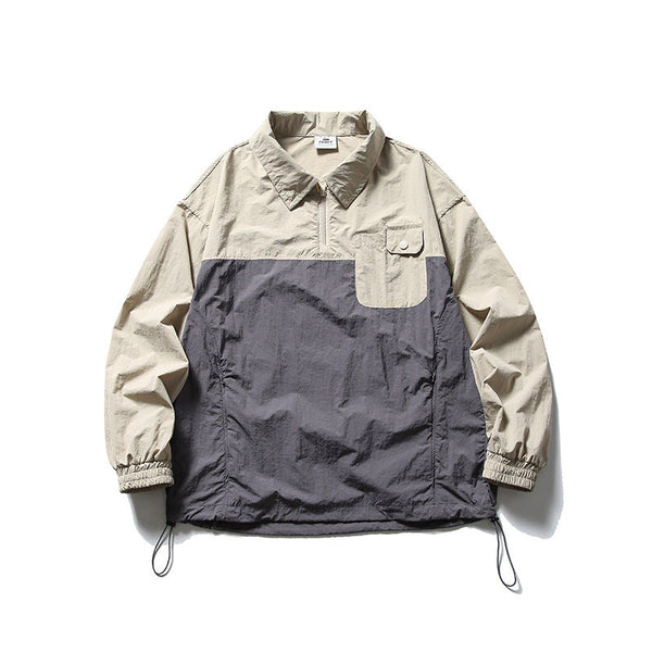 韓国ファッション SELCA-Patchwork Half Pocket Decoration Lapel Sweatshirt-mselca2024ss-091-02
