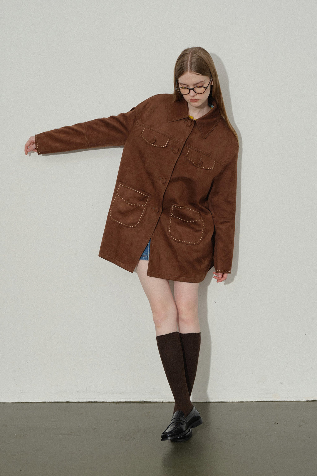 韓国ファッション SELCA-スエードミドル丈コート-2023aw-ou51-022