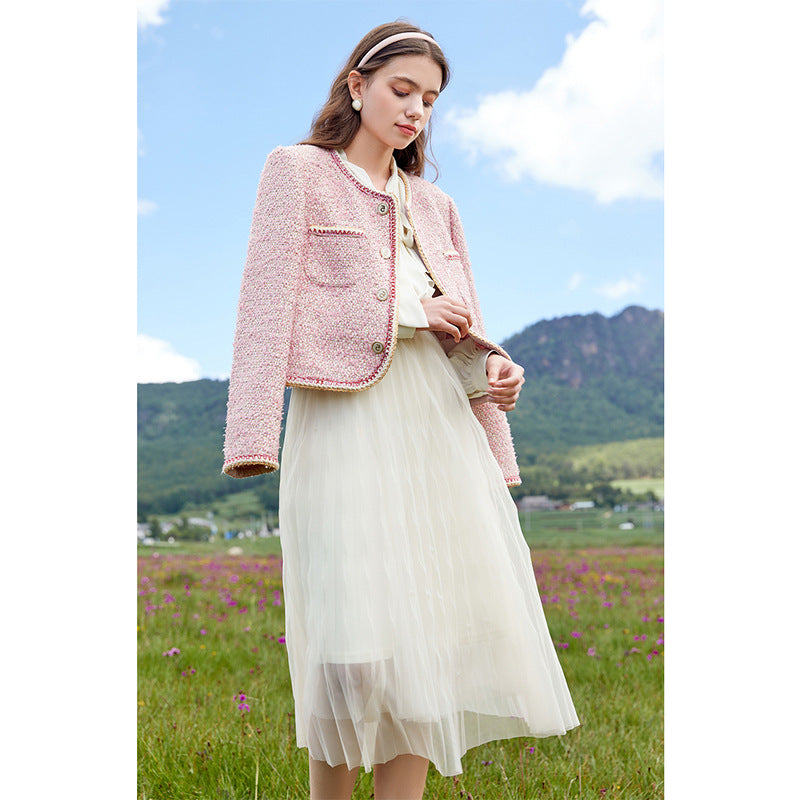 韓国ファッション SELCA-ピンクツイードジャケット-2024ss-au001-02