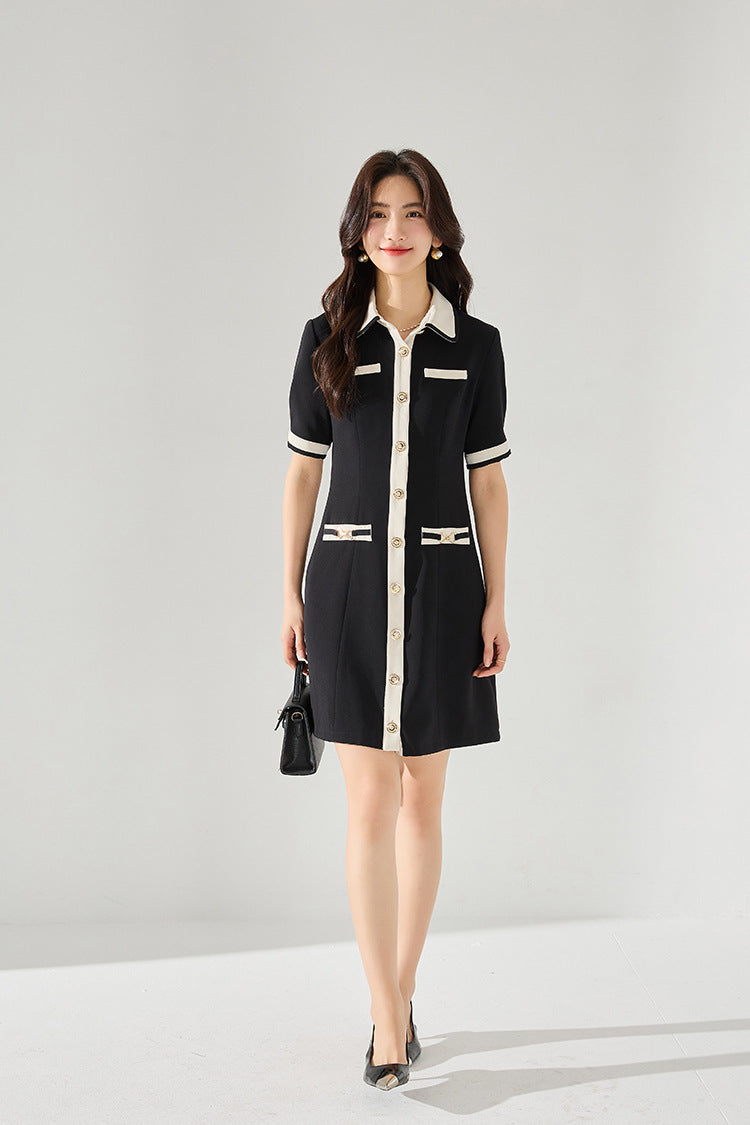韓国ファッション SELCA-バイカラーAラインワンピース-2024ss-150-06
