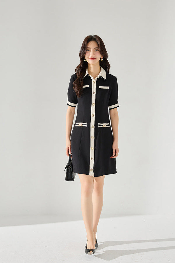 韓国ファッション SELCA-バイカラーAラインワンピース-2024ss-150-06