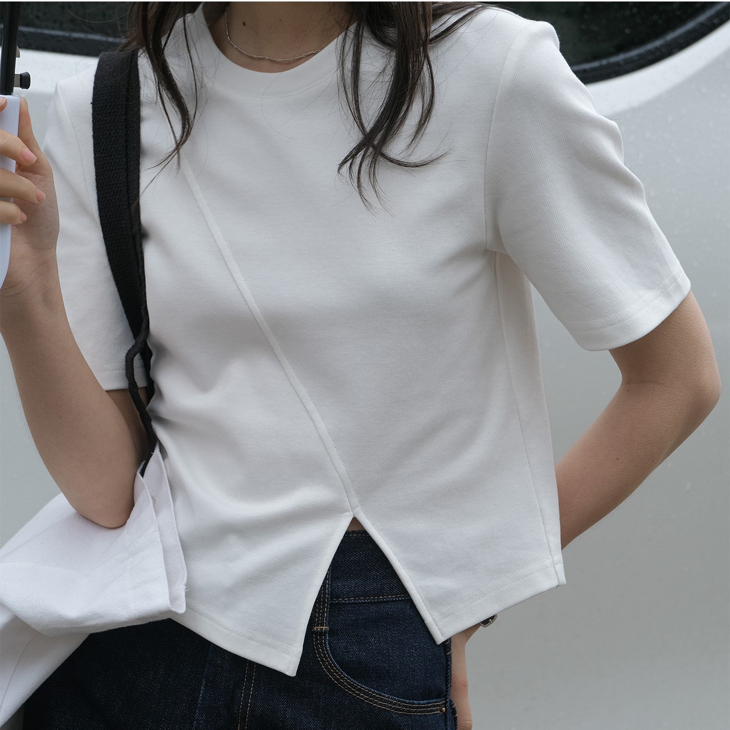 韓国ファッション SELCA-アシメスリットコットンシャツ-2024ss-0065-015