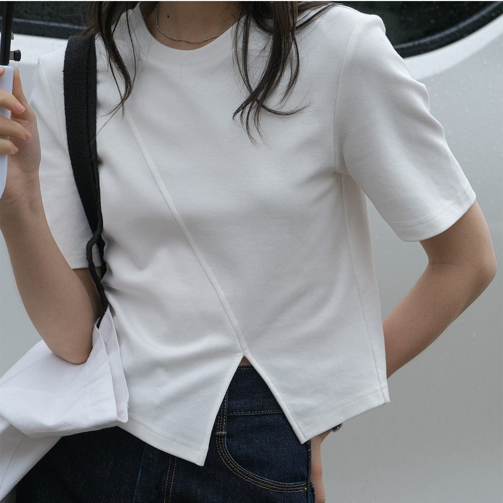 韓国ファッション SELCA-アシメスリットコットンシャツ-2024ss-0065-015