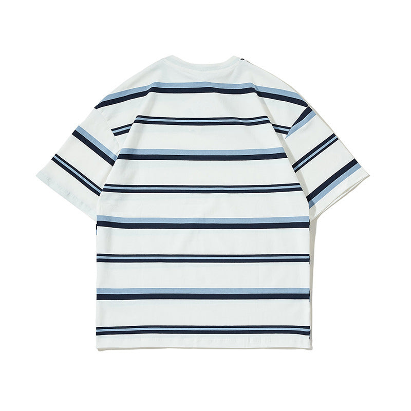 韓国ファッション SELCA-FORN3 2024夏新作ユニセックスオールマッチクラシックカジュアル半袖Tシャツメンズトレンディストライプラウンドネックトップ-mselca2024ss-0131-02