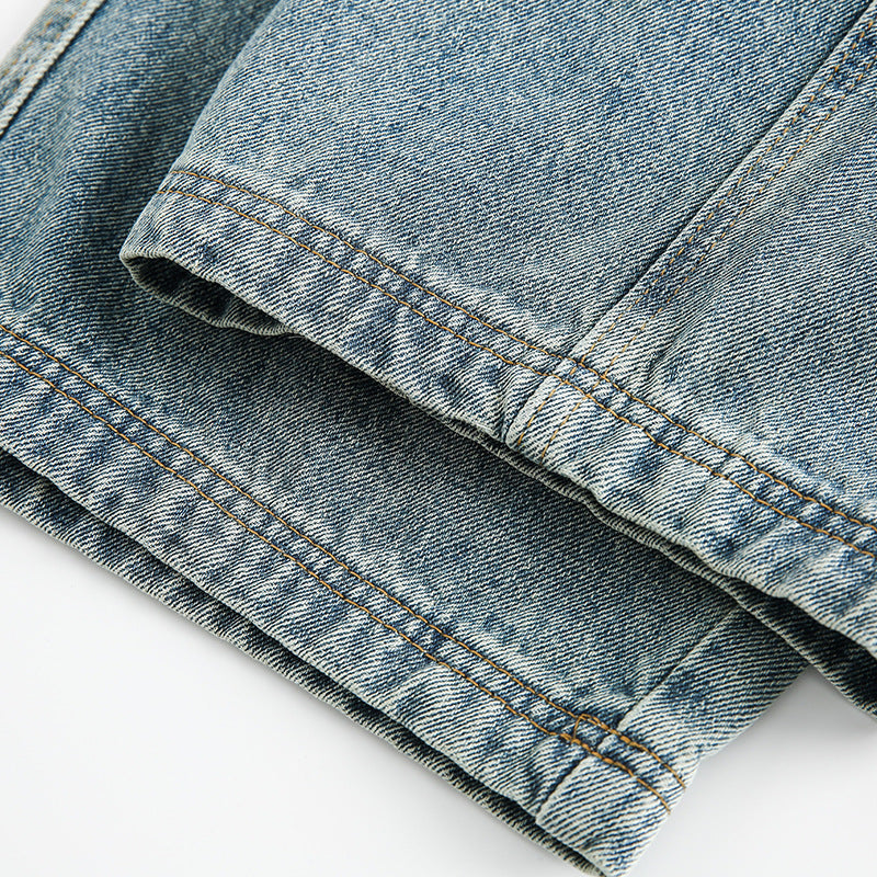 韓国ファッション SELCA-Washed jeans men's 3D pocket decoration straight length pants-mselca2024ss-019-05