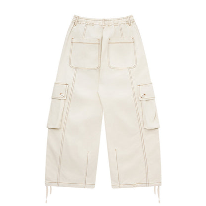 Retro big pocket straight work pants