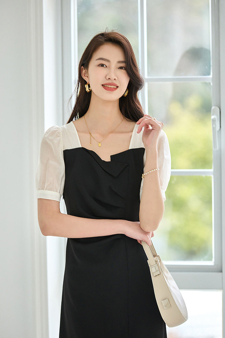 韓国ファッション SELCA-ラウンドネックバイカラードレス-2024ss-92-09