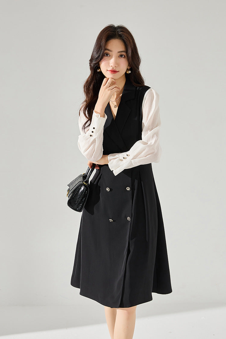 韓国ファッション SELCA-異素材ダブルボタンワンピース-2024ss-85-09