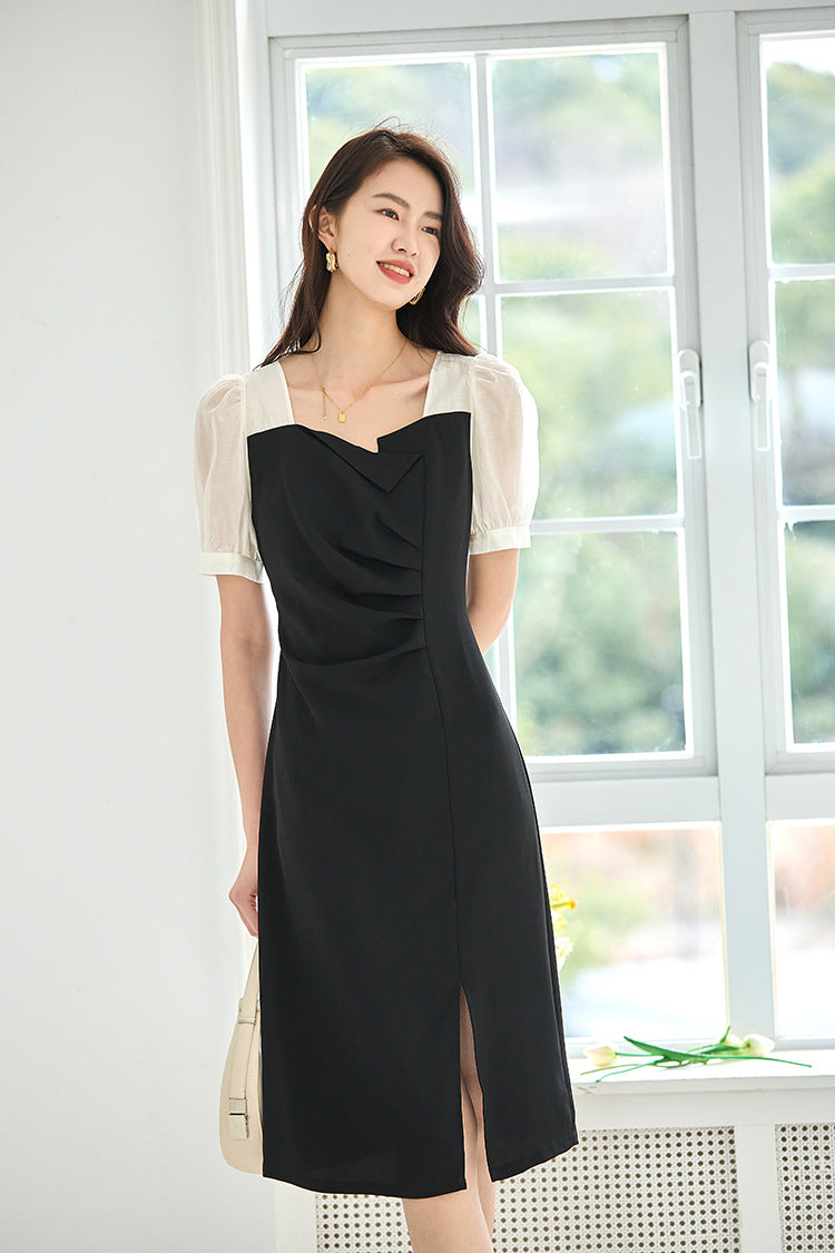 韓国ファッション SELCA-ラウンドネックバイカラードレス-2024ss-92-08