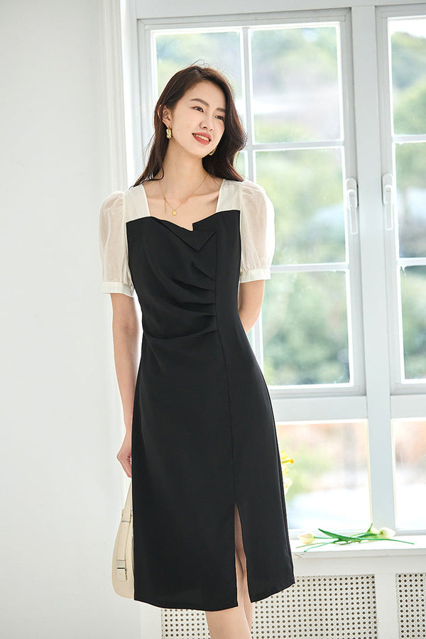 韓国ファッション SELCA-ラウンドネックバイカラードレス-2024ss-92-08