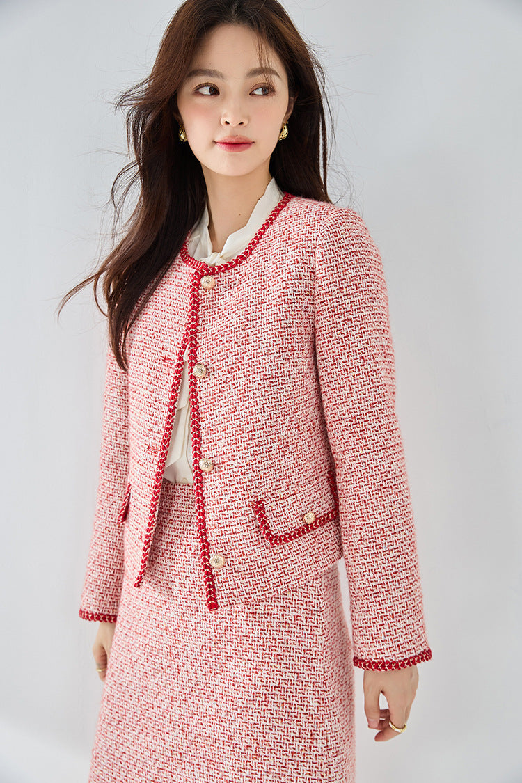 韓国ファッション SELCA-フレンチレッドパイピングツイードジャケット-2024ss-ou30-09