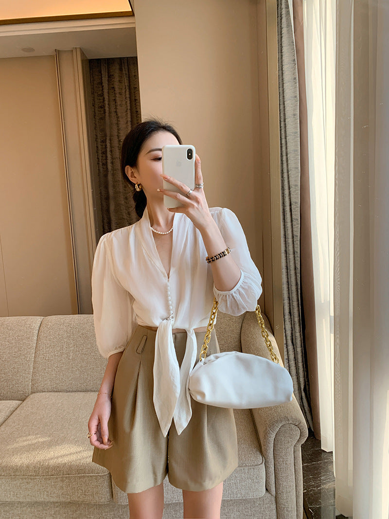 韓国ファッション SELCA-ハイウエストショートパンツ-2024ss-72-012