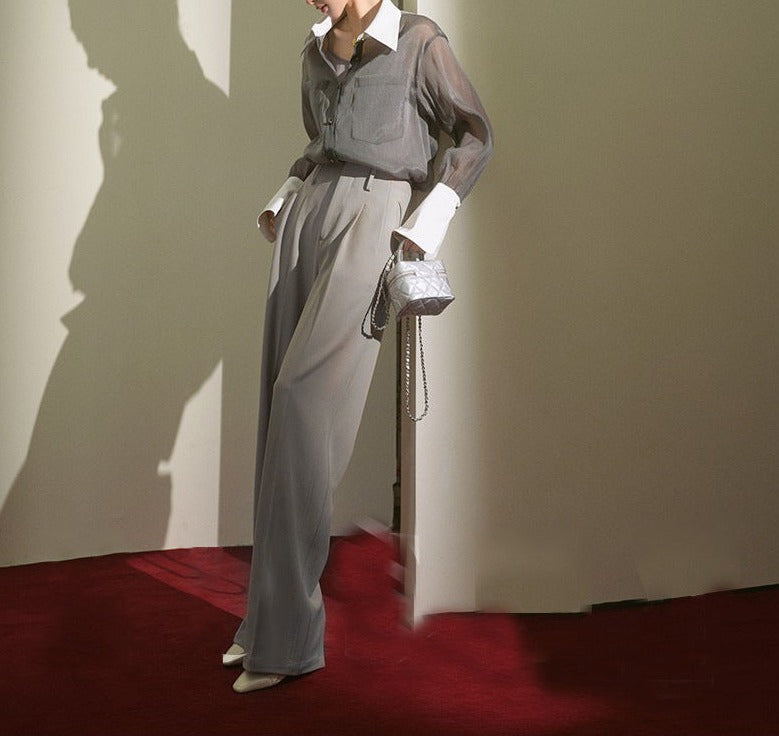 韓国ファッション SELCA-シアーバイカラーデザインシャツ-2024ss-0013-020