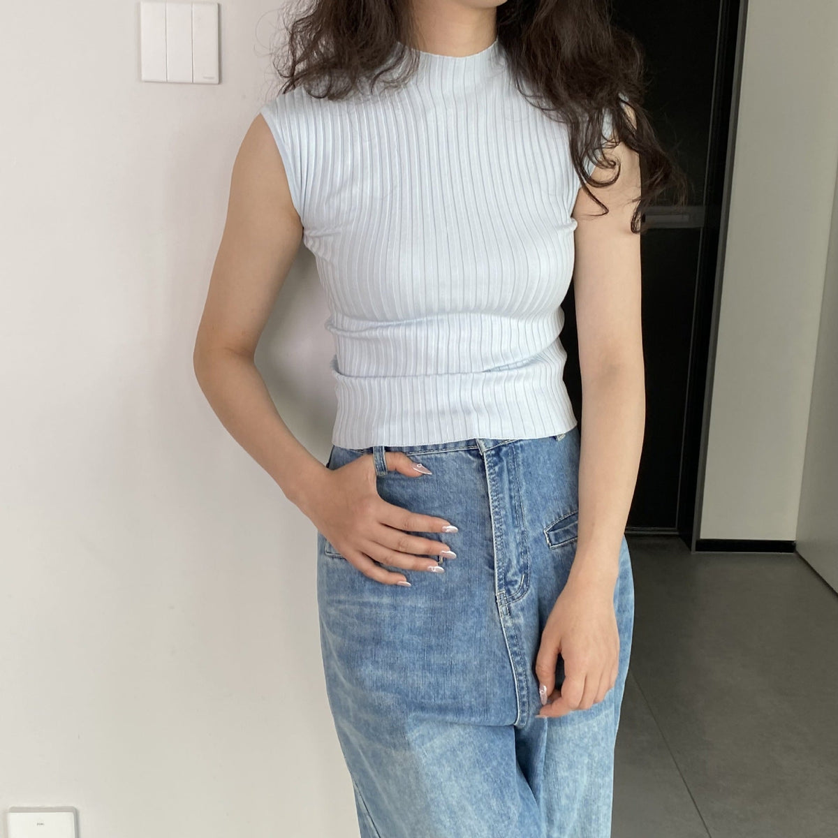 韓国ファッション SELCA-Jiapin Wool 14 ニードルビッグホール半袖サマーレディースラウンドネックスリムストリートバックドローストリング T シャツ C1005-2024ss-176-02