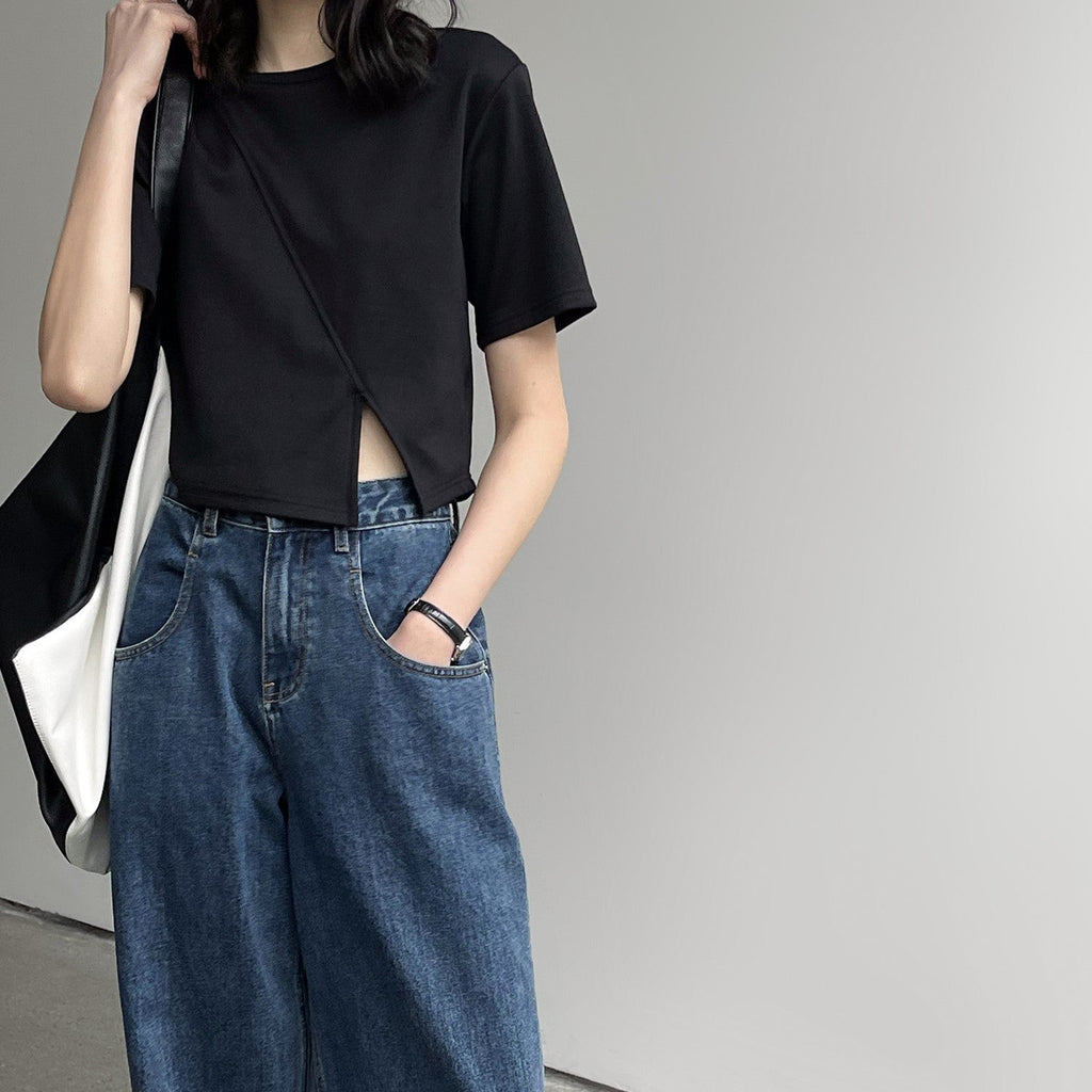 韓国ファッション SELCA-アシメスリットコットンシャツ-2024ss-0065-06