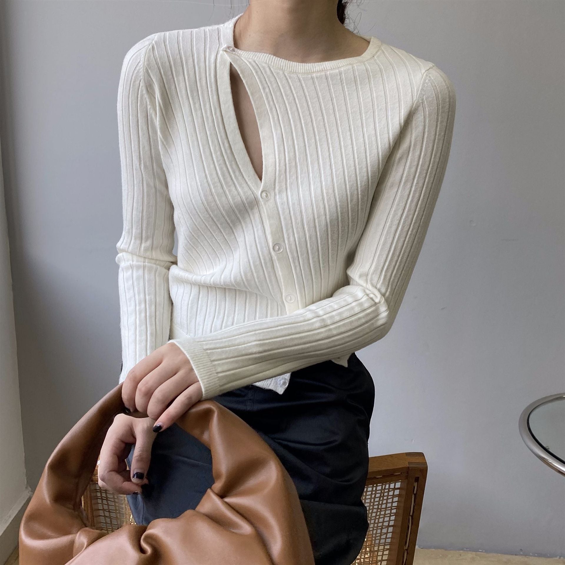 韓国ファッション SELCA-アシメニットカーディガン-2024ss-tp37-010