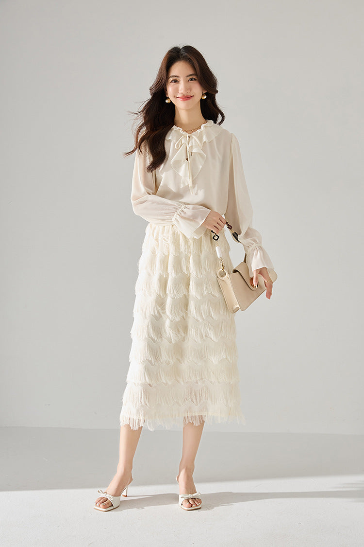 韓国ファッション SELCA-フェザーシルクフリンジスカート-2024ss-137-02