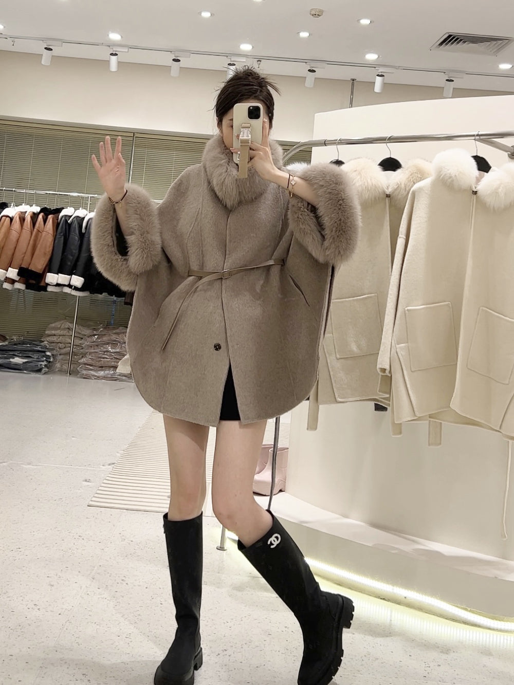 韓国ファッション SELCA-ファーカシミアウールケープコート-2023aw-ou39-02