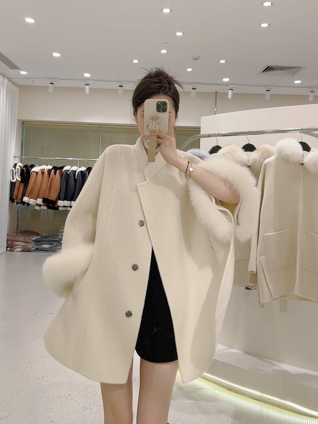 韓国ファッション SELCA-ファーカシミアウールケープコート-2023aw-ou39-016