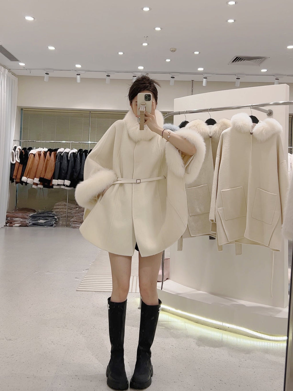 韓国ファッション SELCA-ファーカシミアウールケープコート-2023aw-ou39-014