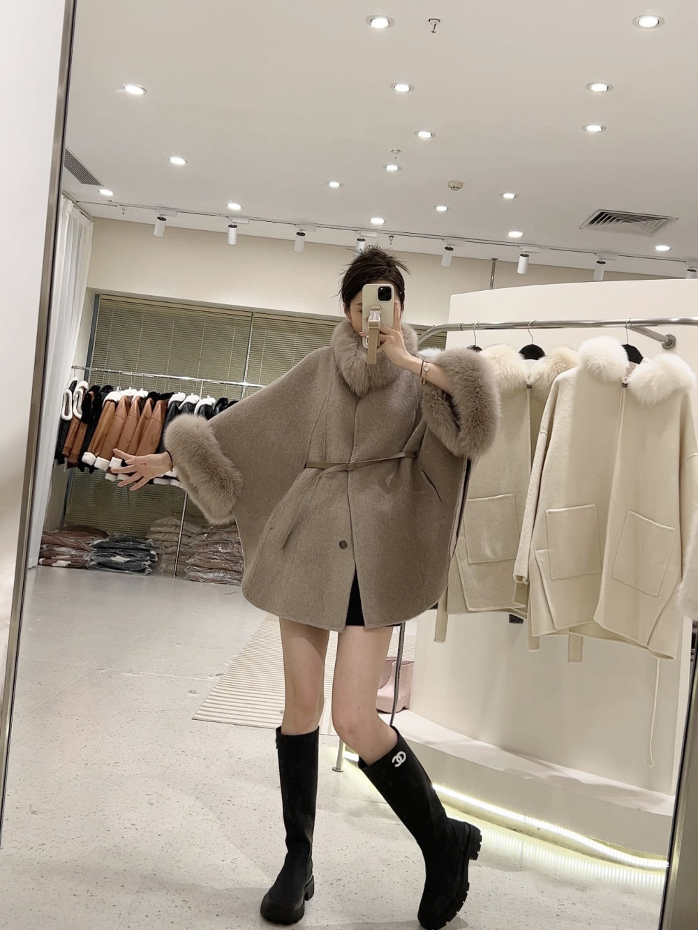 韓国ファッション SELCA-ファーカシミアウールケープコート-2023aw-ou39-03