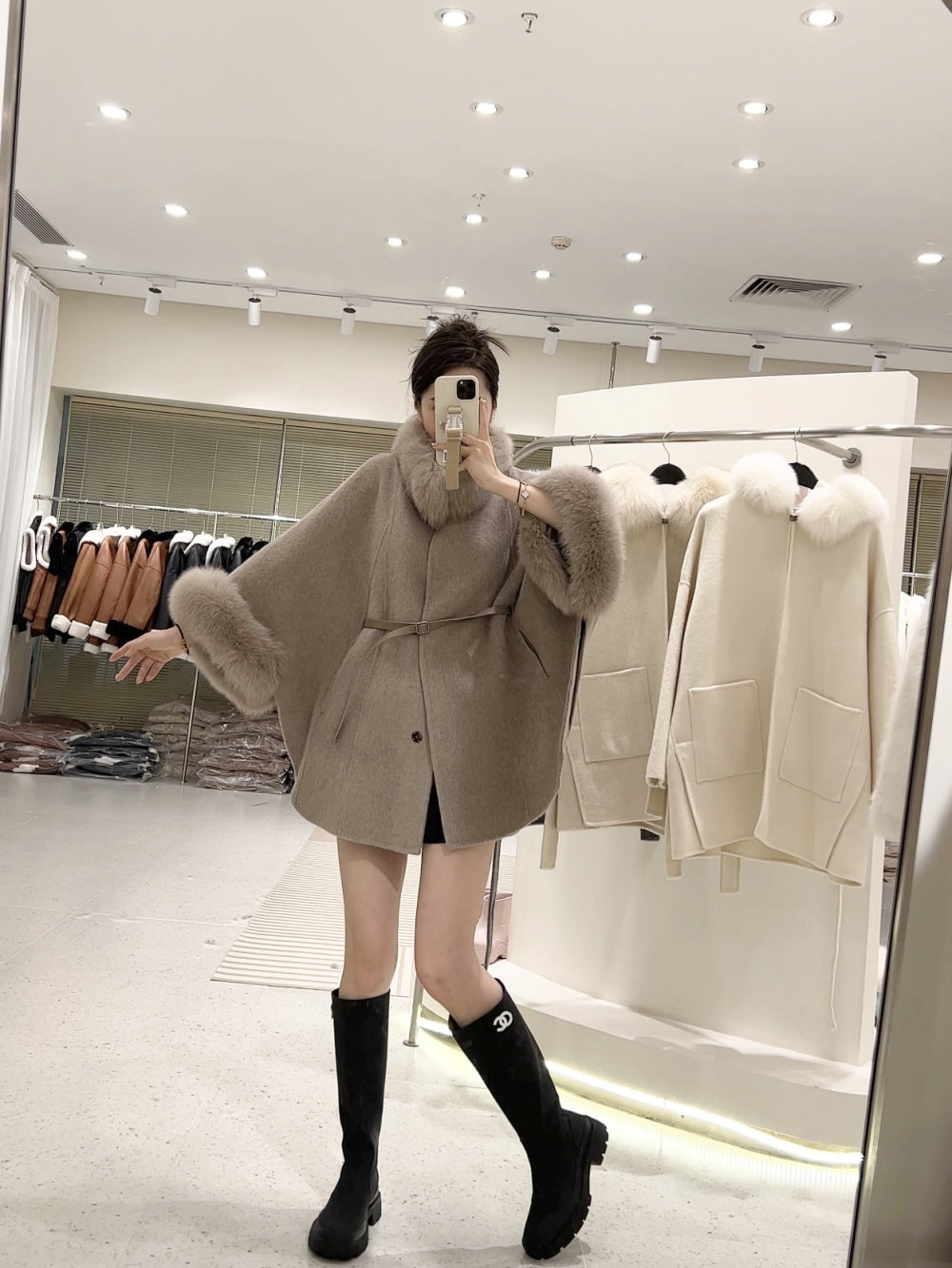 韓国ファッション SELCA-ファーカシミアウールケープコート-2023aw-ou39-06