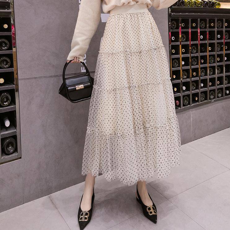 韓国ファッション SELCA-ドットシフォン柄ティアードスカート-2023ss-sk23-01