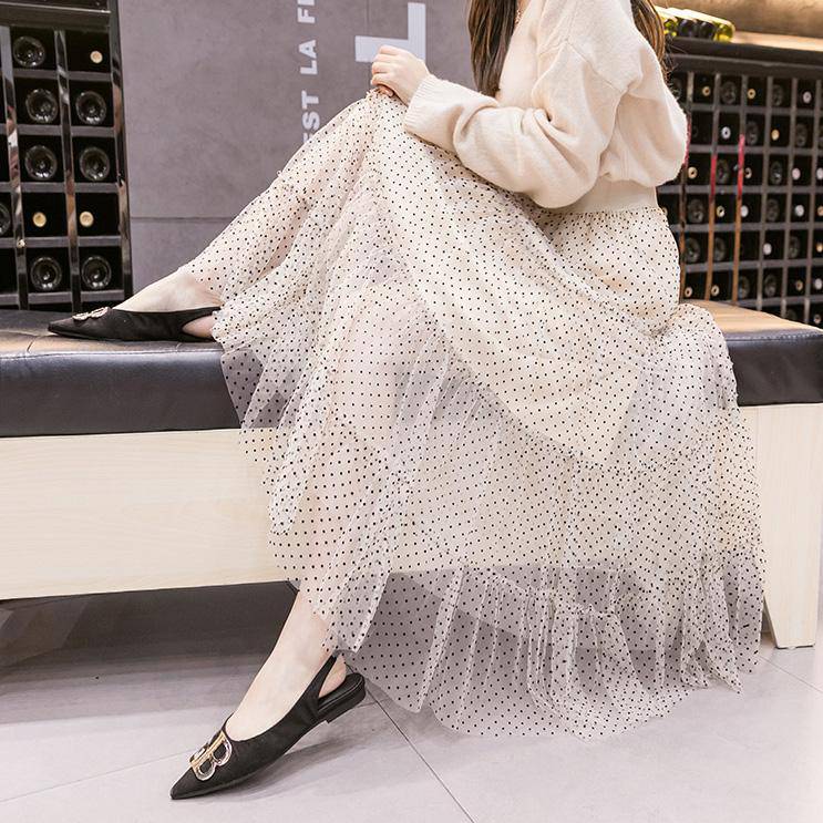 韓国ファッション SELCA-ドットシフォン柄ティアードスカート-2023ss-sk23-02