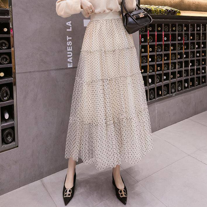 韓国ファッション SELCA-ドットシフォン柄ティアードスカート-2023ss-sk23-04