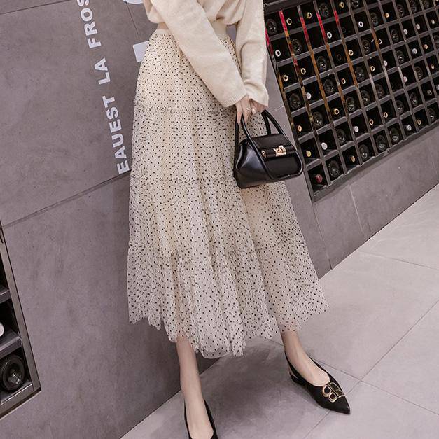韓国ファッション SELCA-ドットシフォン柄ティアードスカート-2023ss-sk23-06