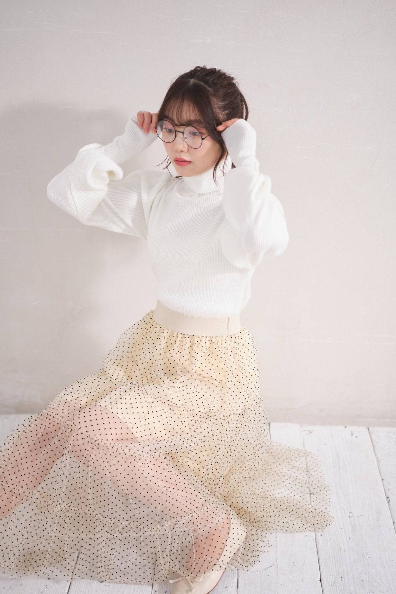 韓国ファッション SELCA-ドットシフォン柄ティアードスカート-2023ss-sk23-011