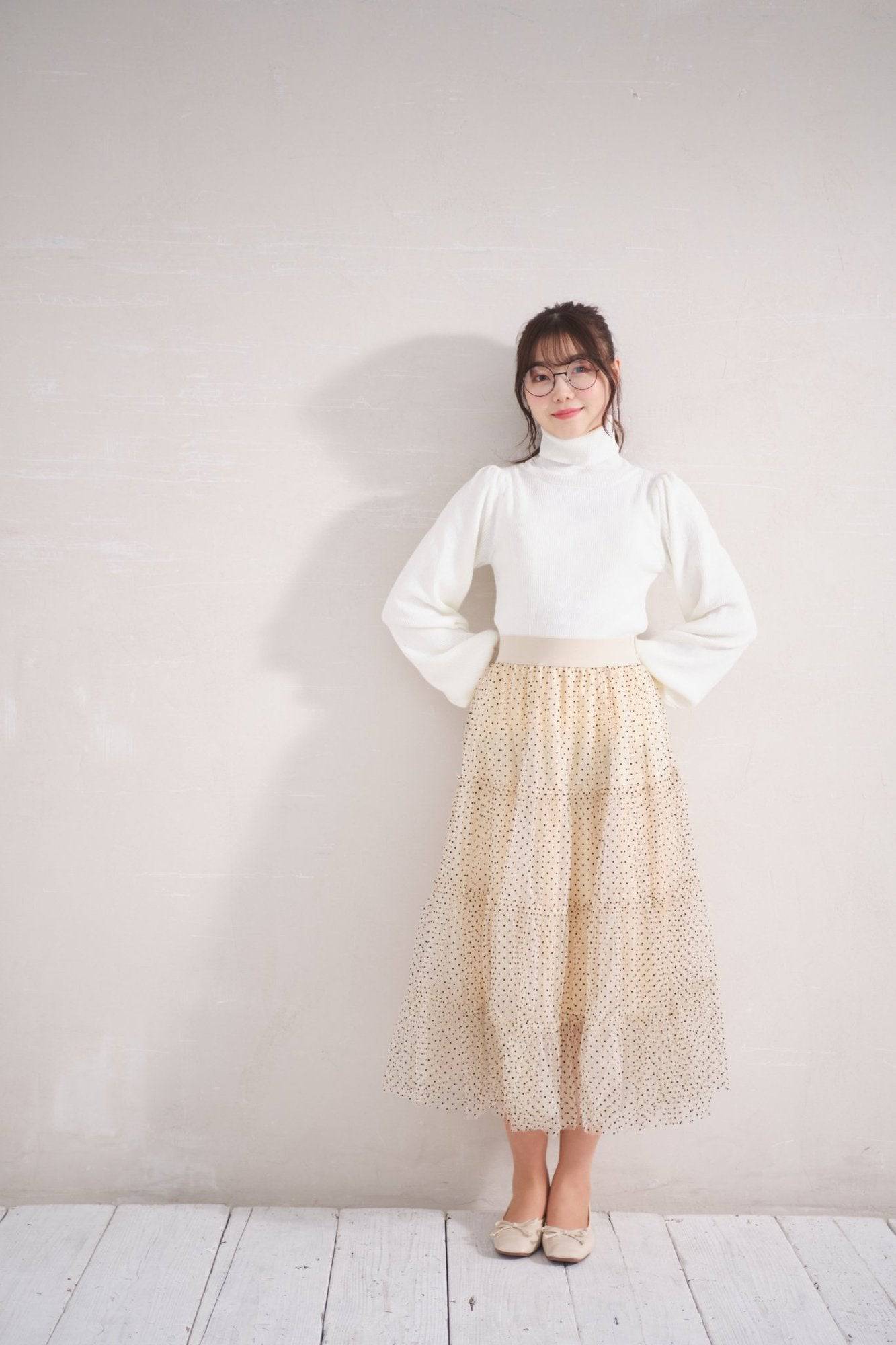 韓国ファッション SELCA-ドットシフォン柄ティアードスカート-2023ss-sk23-012