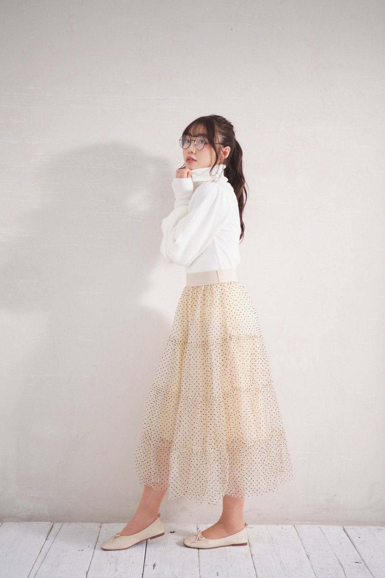 韓国ファッション SELCA-ドットシフォン柄ティアードスカート-2023ss-sk23-013