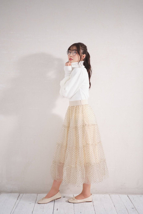 韓国ファッション SELCA-ドットシフォン柄ティアードスカート-2023ss-sk23-013