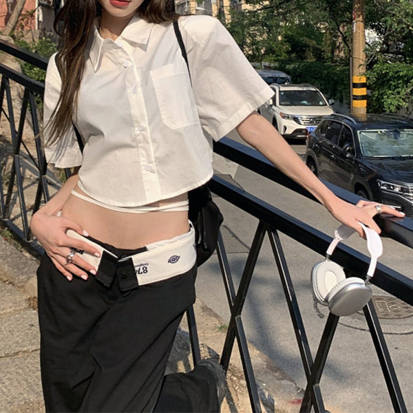 韓国ファッション SELCA-ショートストラップデザイン半袖シャツ-2023ss-tp21-3-03