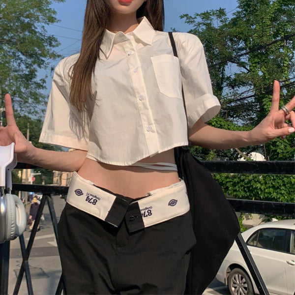 韓国ファッション SELCA-ショートストラップデザイン半袖シャツ-2023ss-tp21-3-09