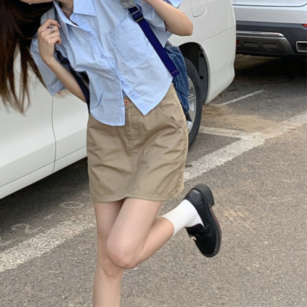 韓国ファッション SELCA-ショートストラップデザイン半袖シャツ-2023ss-tp21-3-014