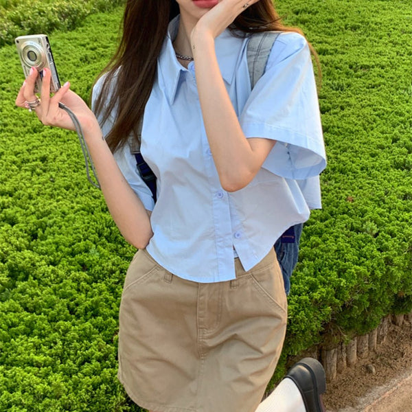 韓国ファッション SELCA-ショートストラップデザイン半袖シャツ-2023ss-tp21-3-017